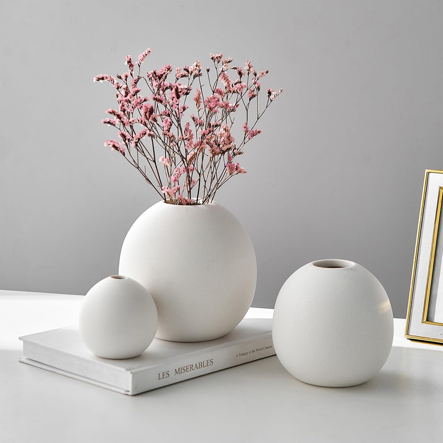 Round Boho Ceramic Decorative Vase — Set of 3 - View 3