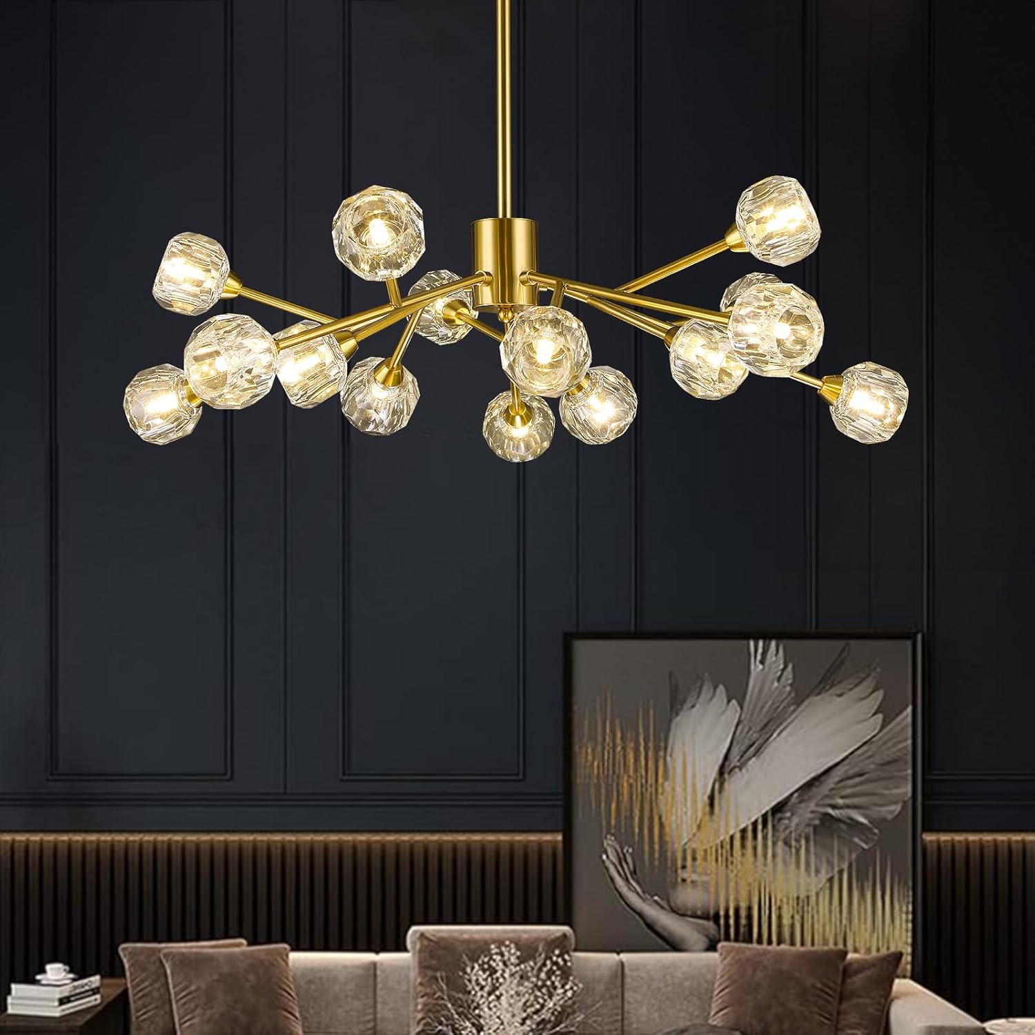 Luxe Black Chandelier — 36" — Brass