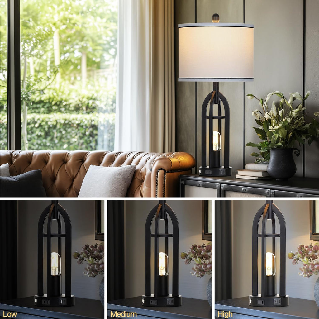 USB Farmhouse Black Bedside Lamp — 27" - View 3