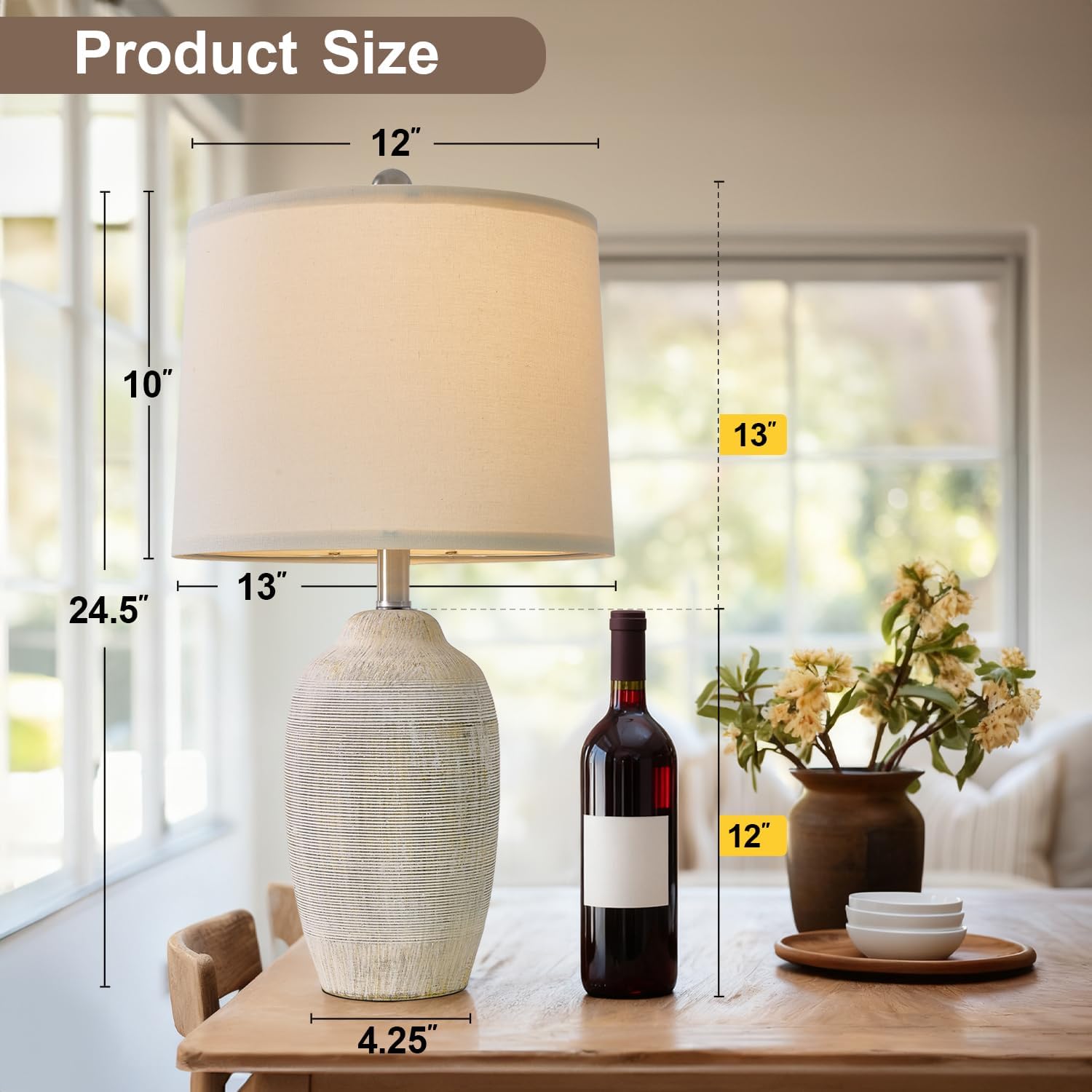 Vintage Farmhouse Beige Bedside Lamp — 24.5" - View 3