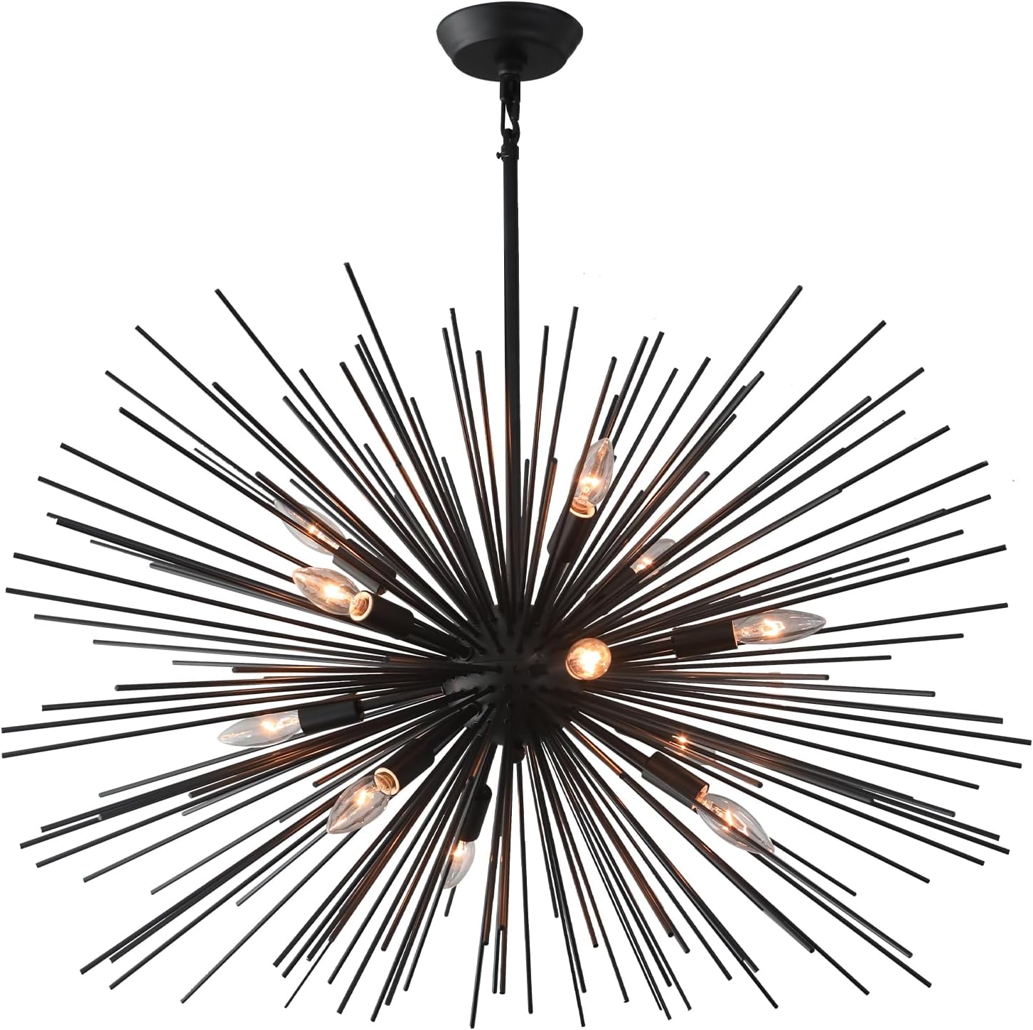 Modern Black Chandelier — 4-Light — Black 33.85" 12-Light