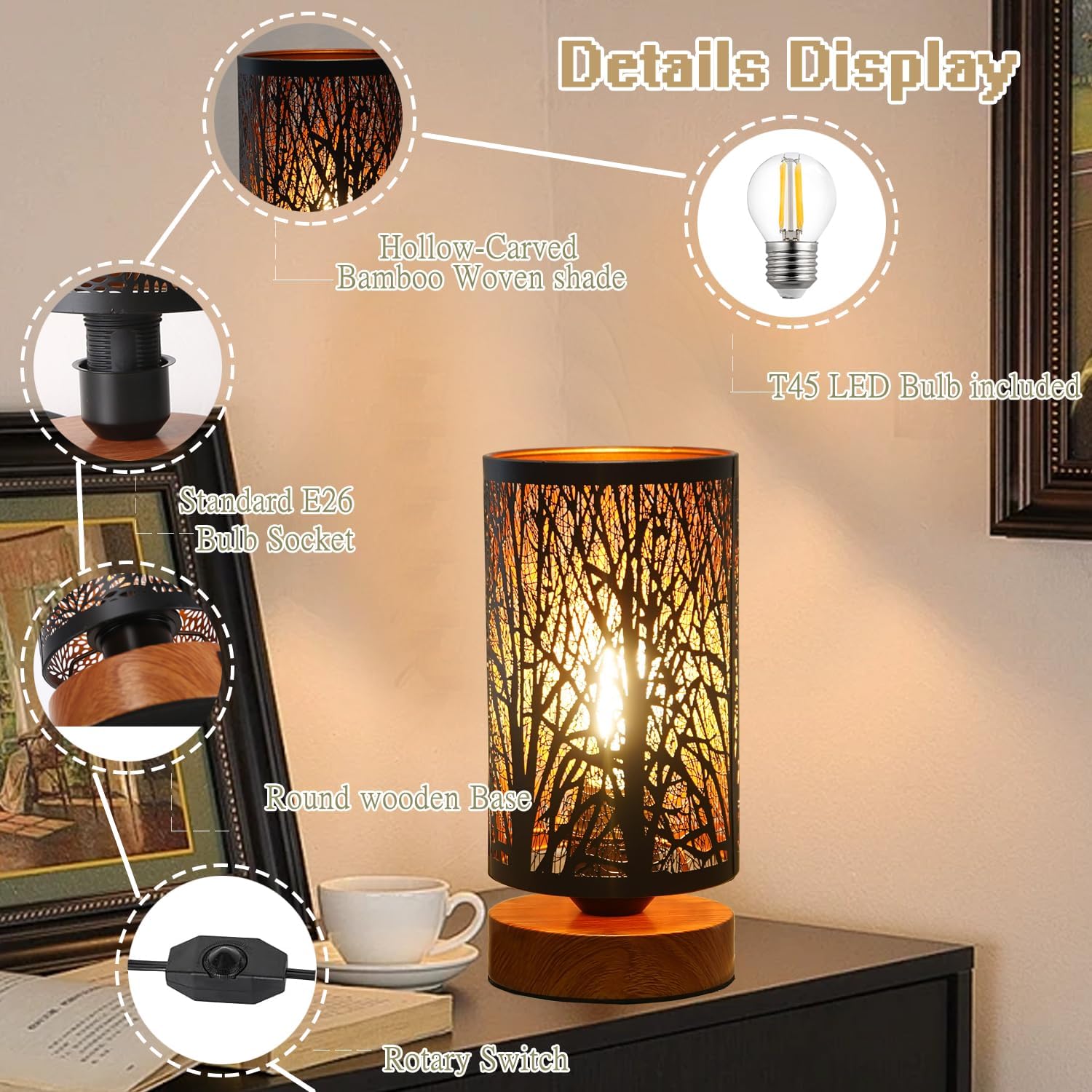 Dimmable Farmhouse Metal Bedside Lamp - View 3