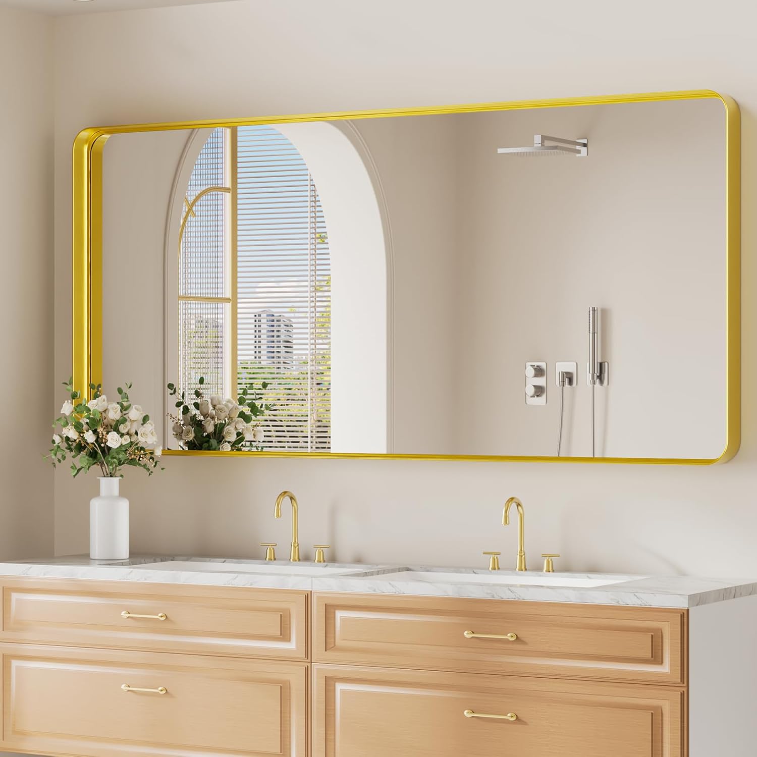 Framed Farmhouse Gold Wall Mirror — 30" — Gold