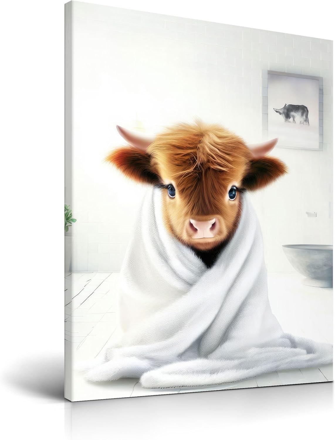Black Framed Wall Art — 16" — Framed Cow Towel