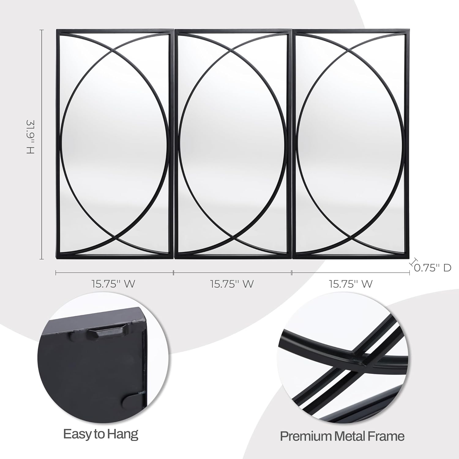 Rectangular Luxe Black Wall Mirror - View 6