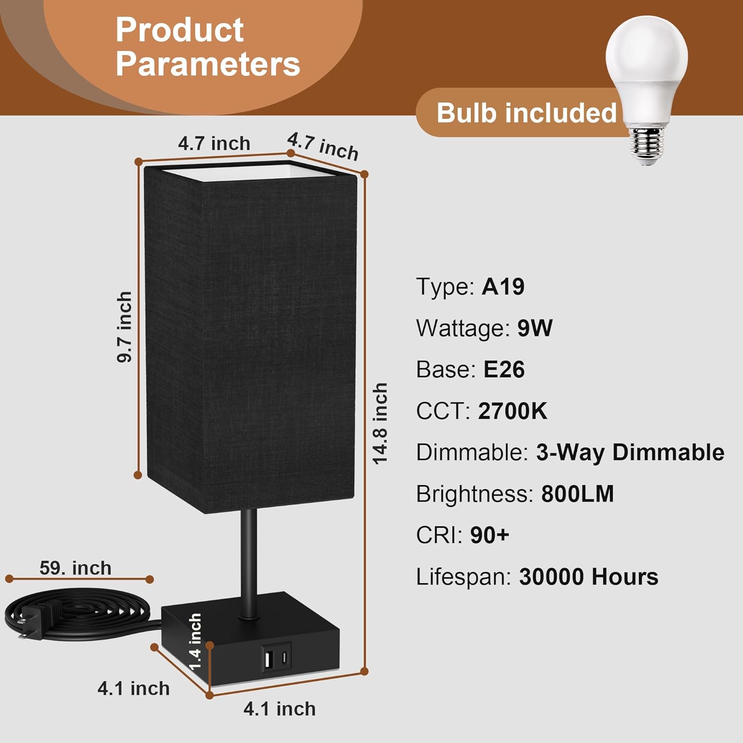 Dimmable Beige Bedside Lamp - View 7