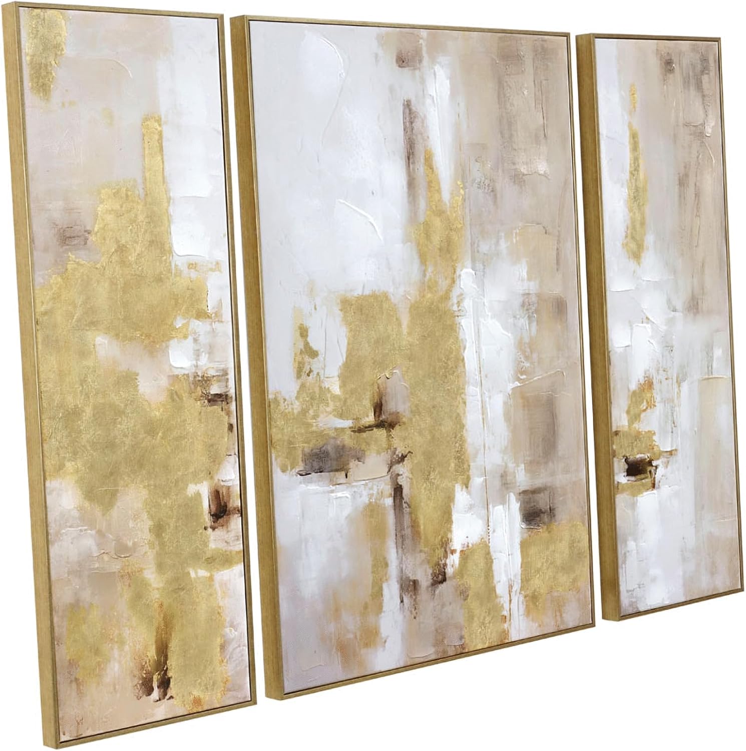 Framed Luxe Gold Canvas Wall Art — 16" — Gold Triptych 1