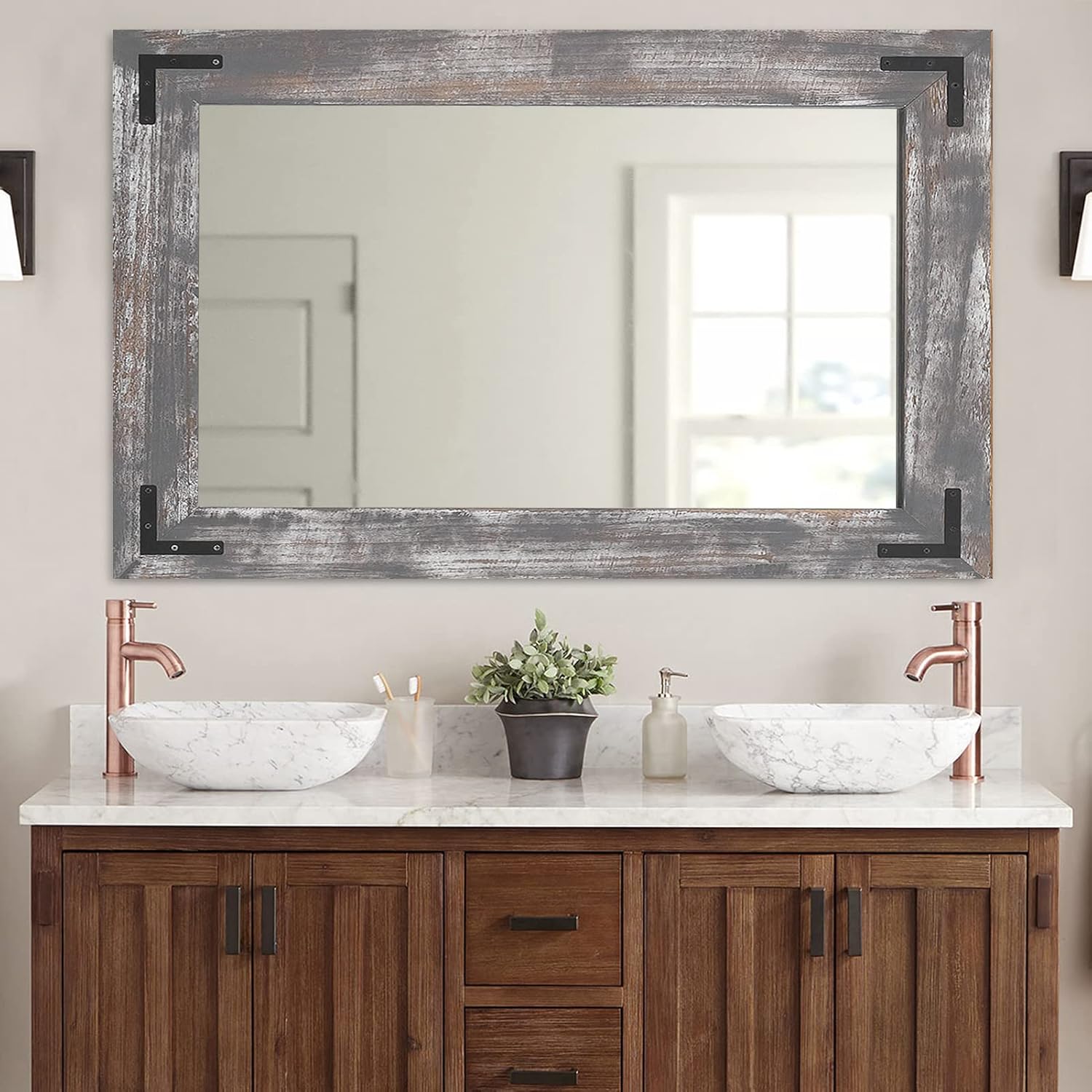 Round Farmhouse Black Wall Mirror — 32" — 40"L x 26"W