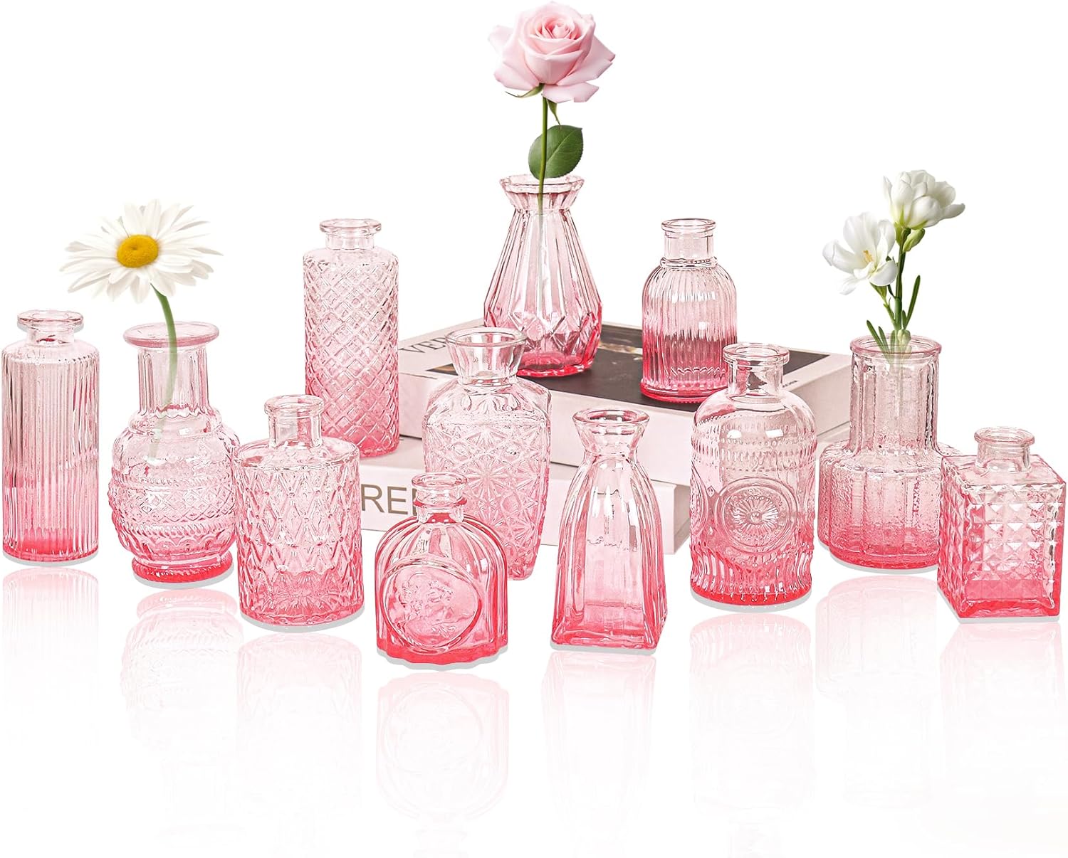 Vintage Farmhouse Blue Flower Vase — Set of 4 — Ombre Pink