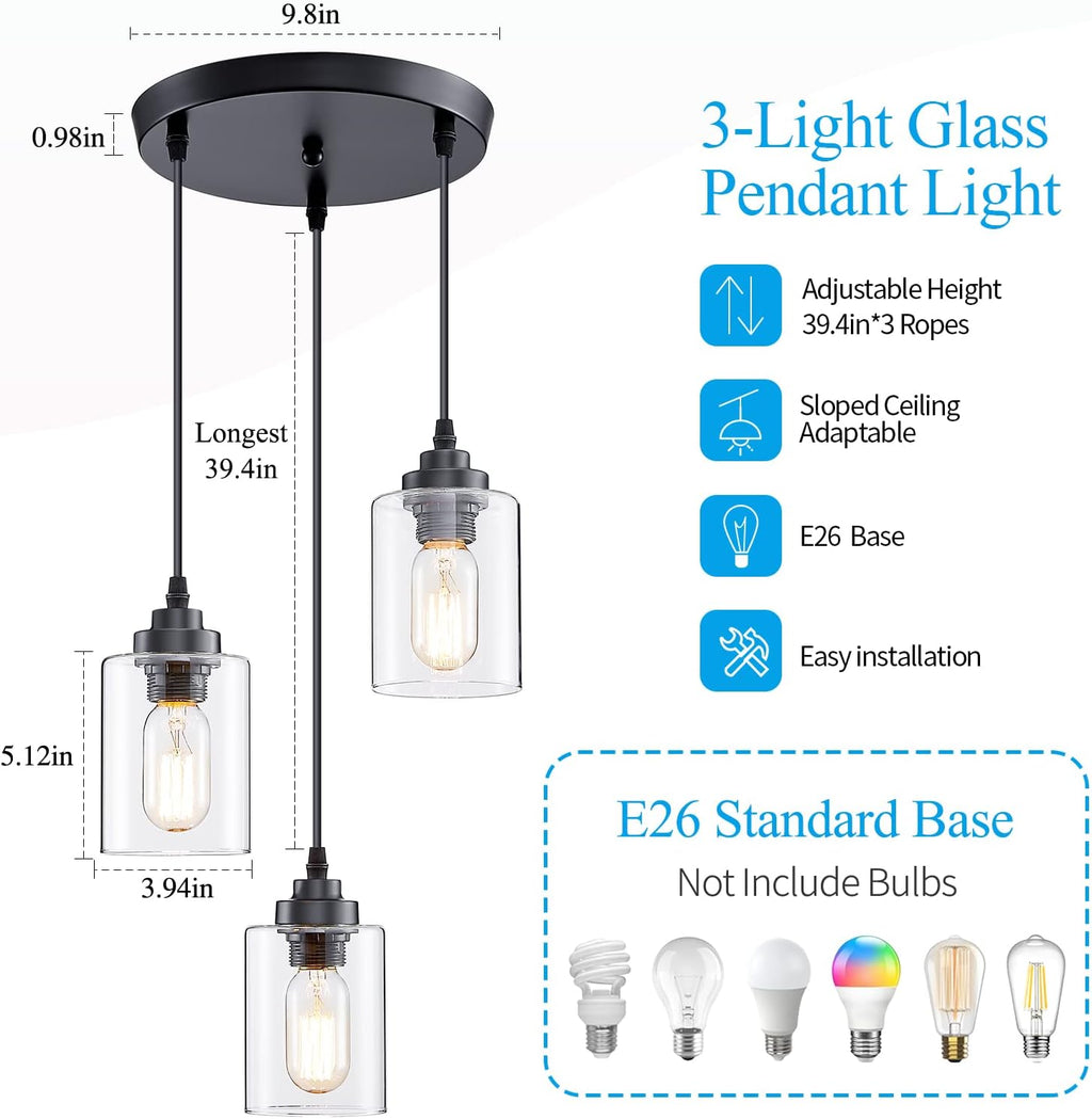 Adjustable Farmhouse Metal Pendant Light — 3-Light - View 2