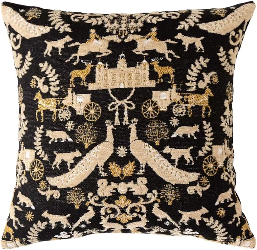 Embroidered Boho Beige Throw Pillow Cover — 18" — Midnight Chateau