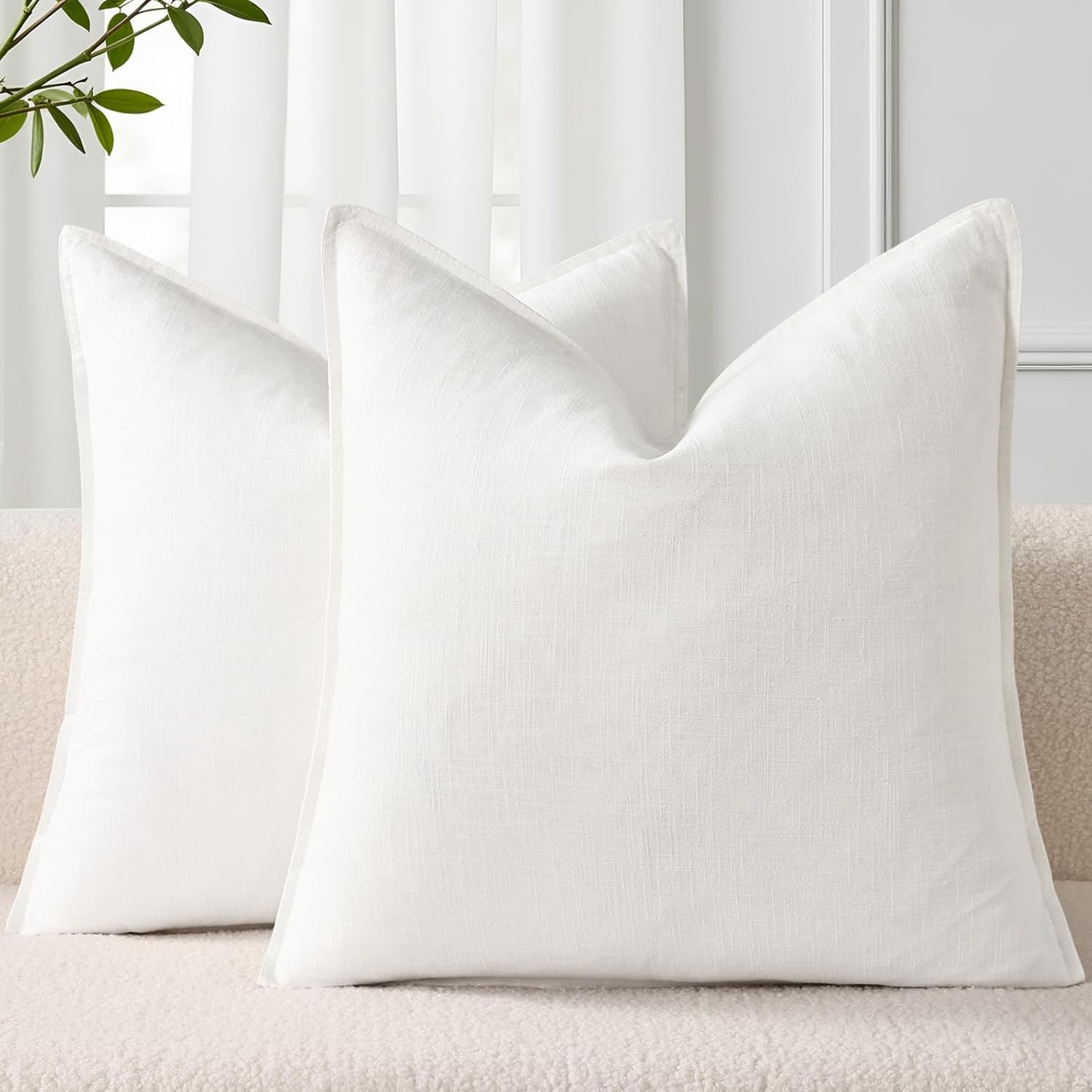 Linen Boho Beige Throw Pillow Cover — 18" — Cream White