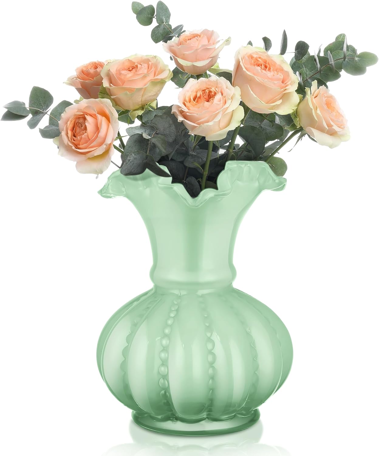 Vintage Farmhouse Green Flower Vase — 7.9" — Green
