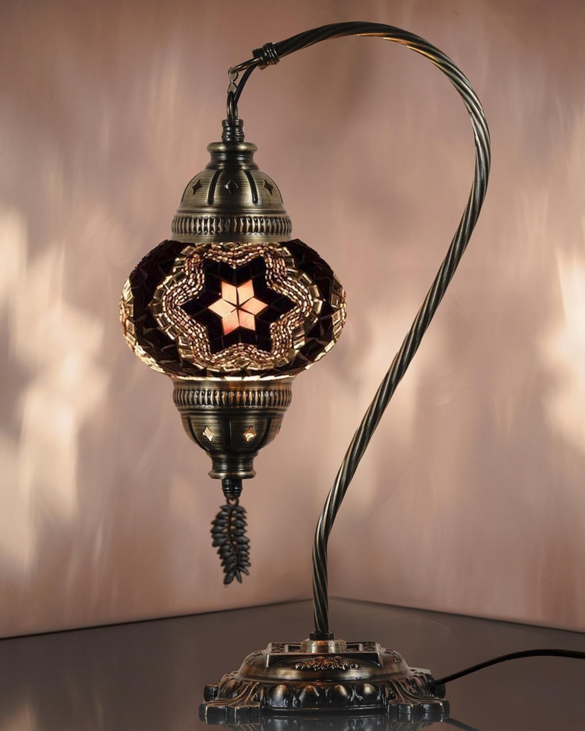 Handcrafted Boho Black Table Lamp — 15" — Black-White