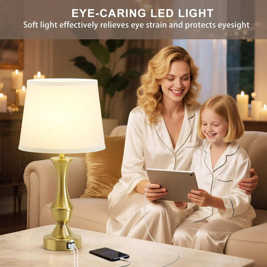 Dimmable Luxe Beige Bedside Lamp — 22" - View 8