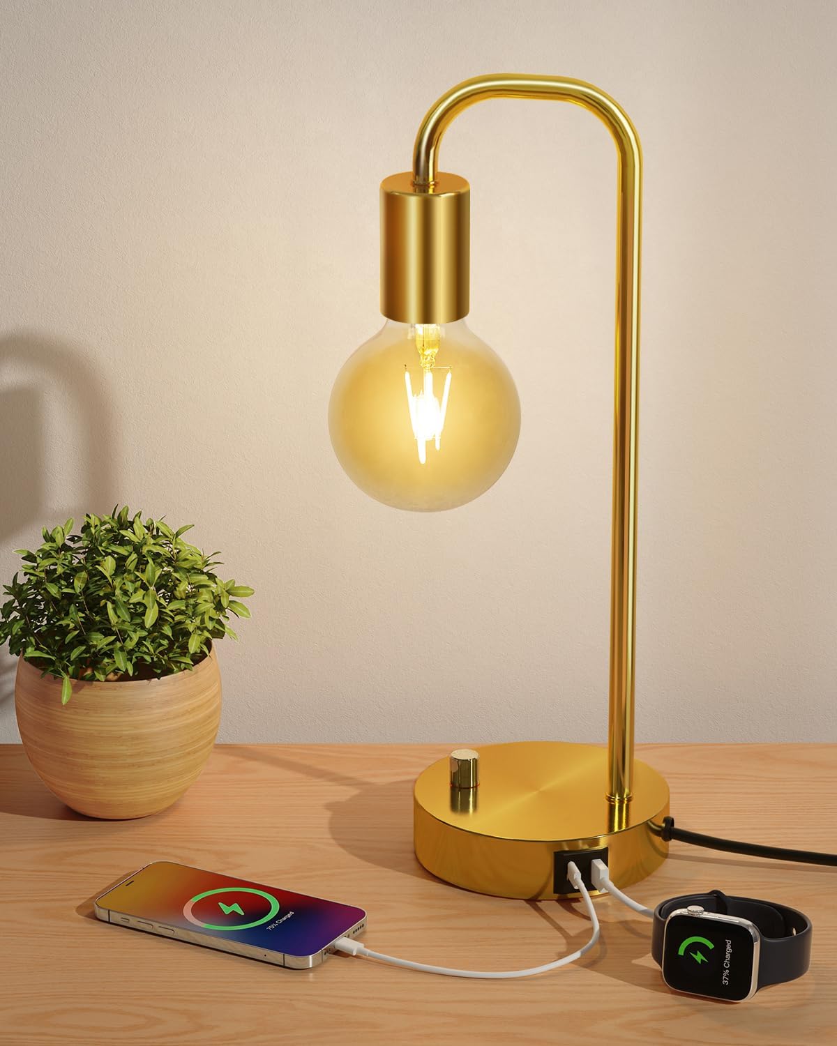 Dimmable Modern Black Bedside Lamp — USB