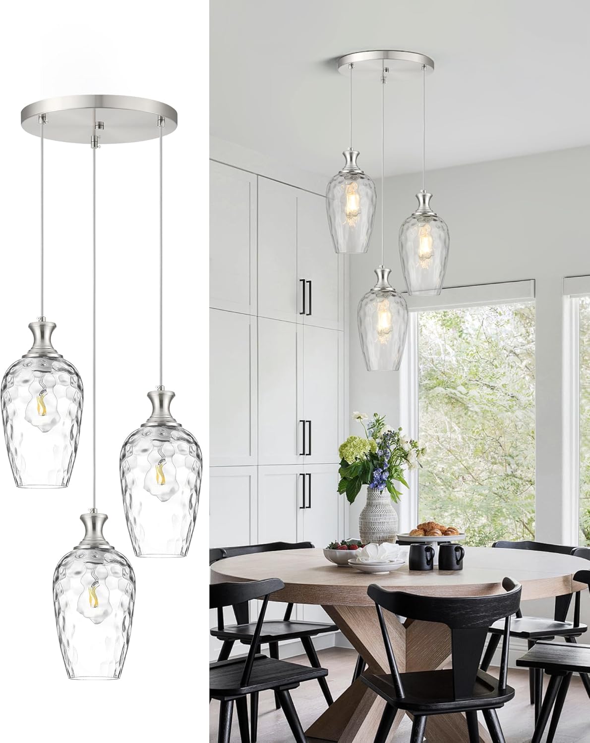 Farmhouse Black Pendant Light — 1-Light — Brushed Nickel + Clear Glass