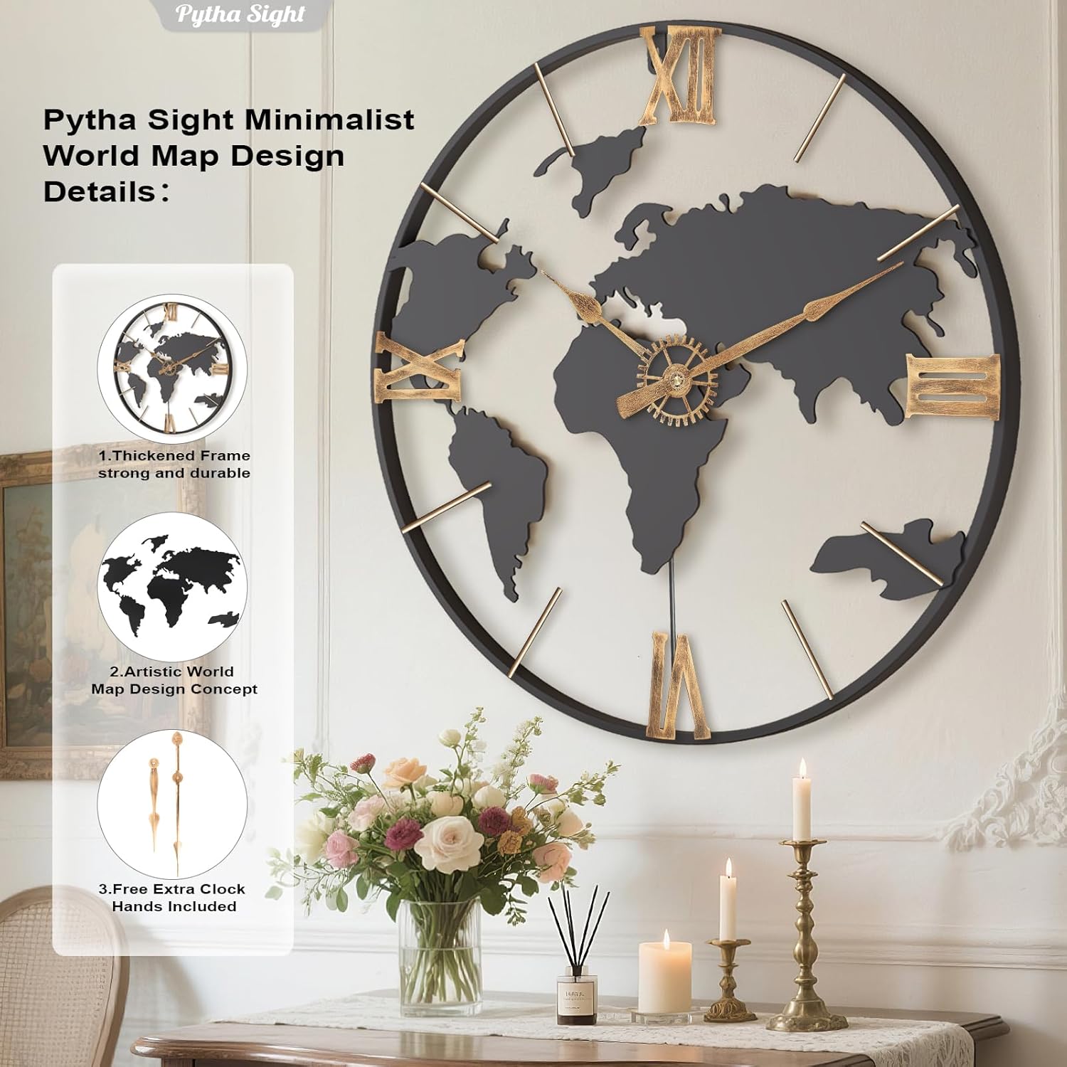 Oversized Luxe Black Wall Clock — 30" - View 2