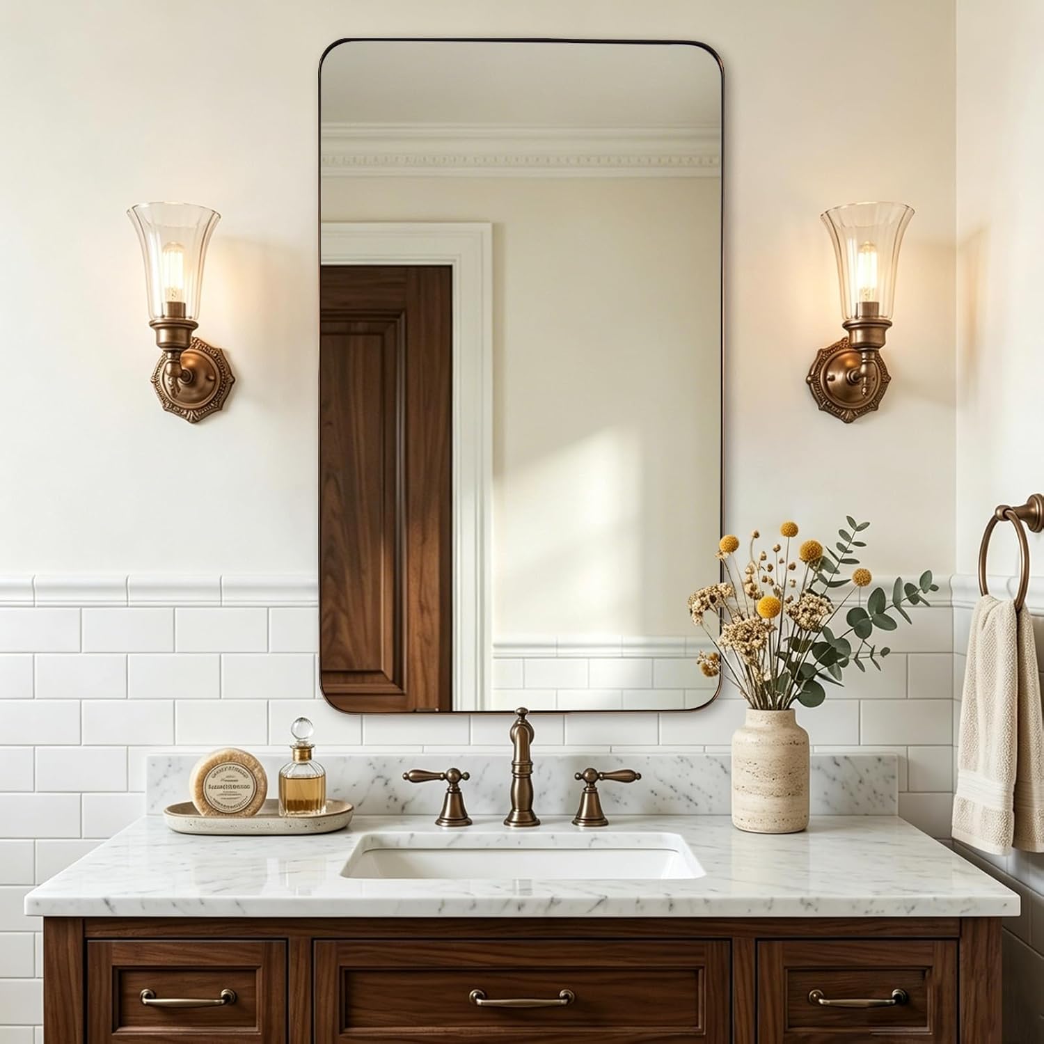 Rectangular Black Wall Mirror — 22" — Bronze