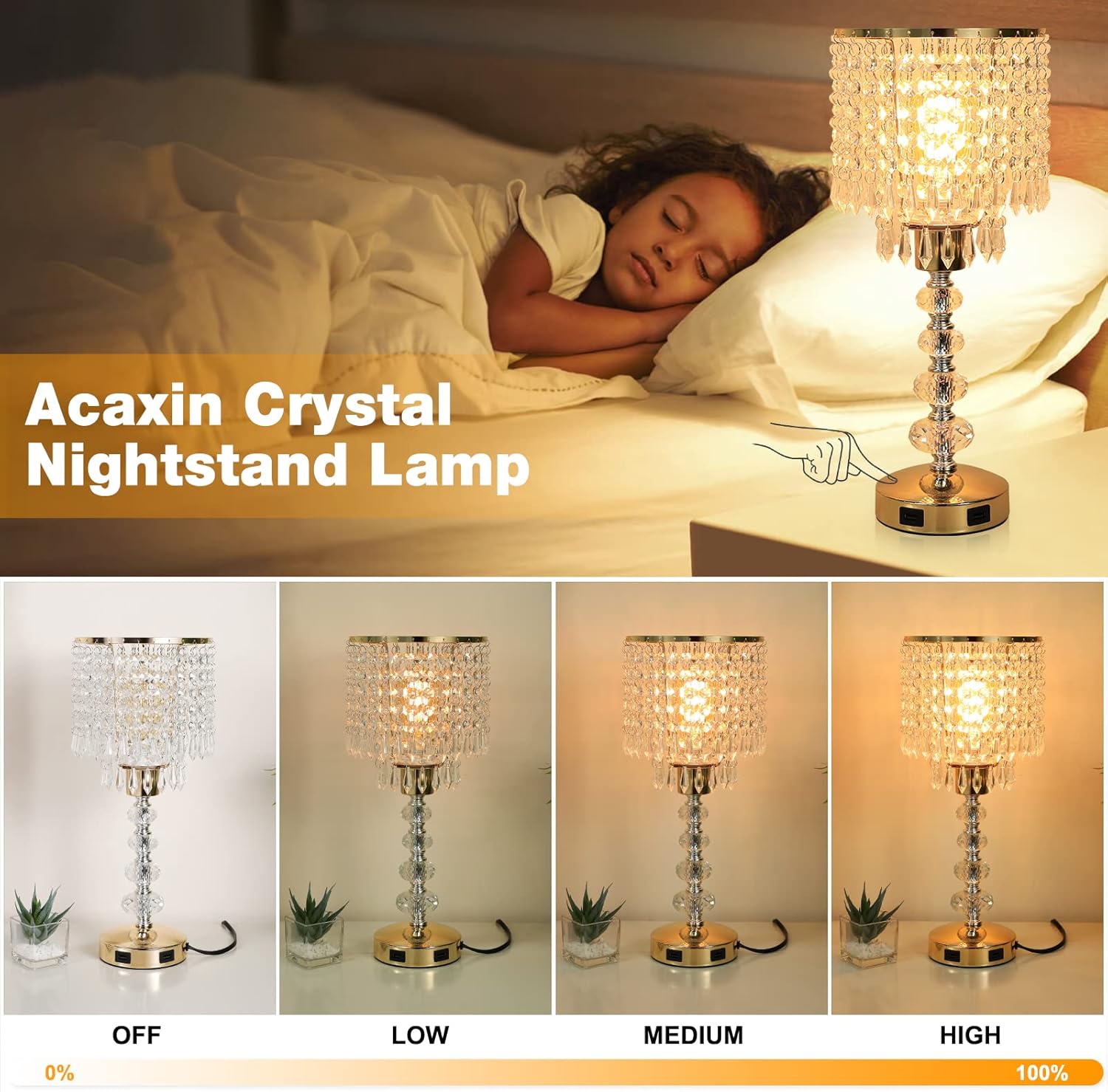 Dimmable Luxe Gold Bedside Lamp - View 2