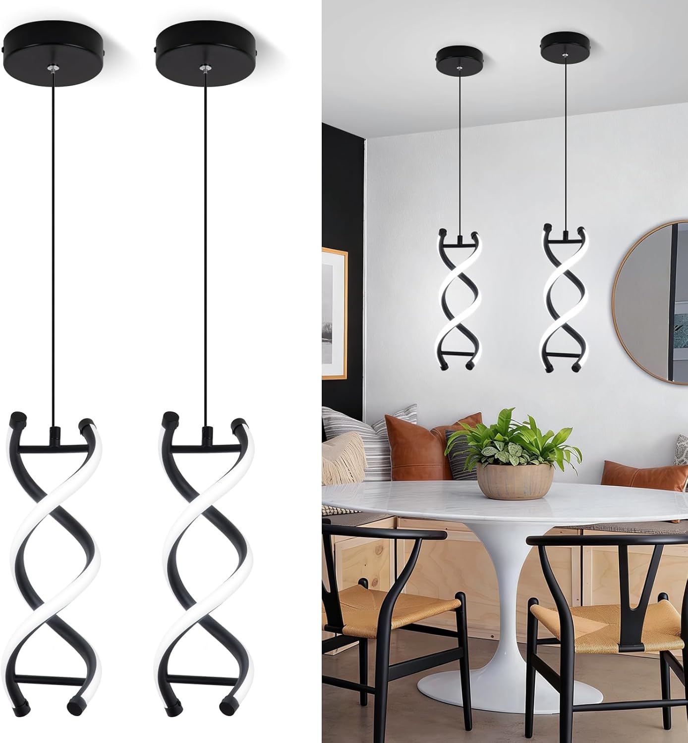 Dimmable Modern Black Pendant Light — Black,6000K