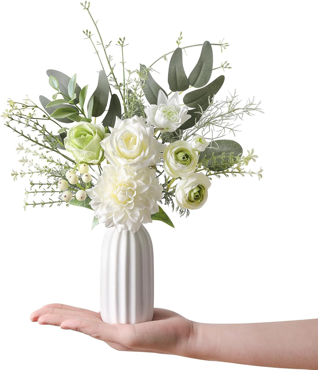 Farmhouse Blue Artificial Flowers — 11" — White Green