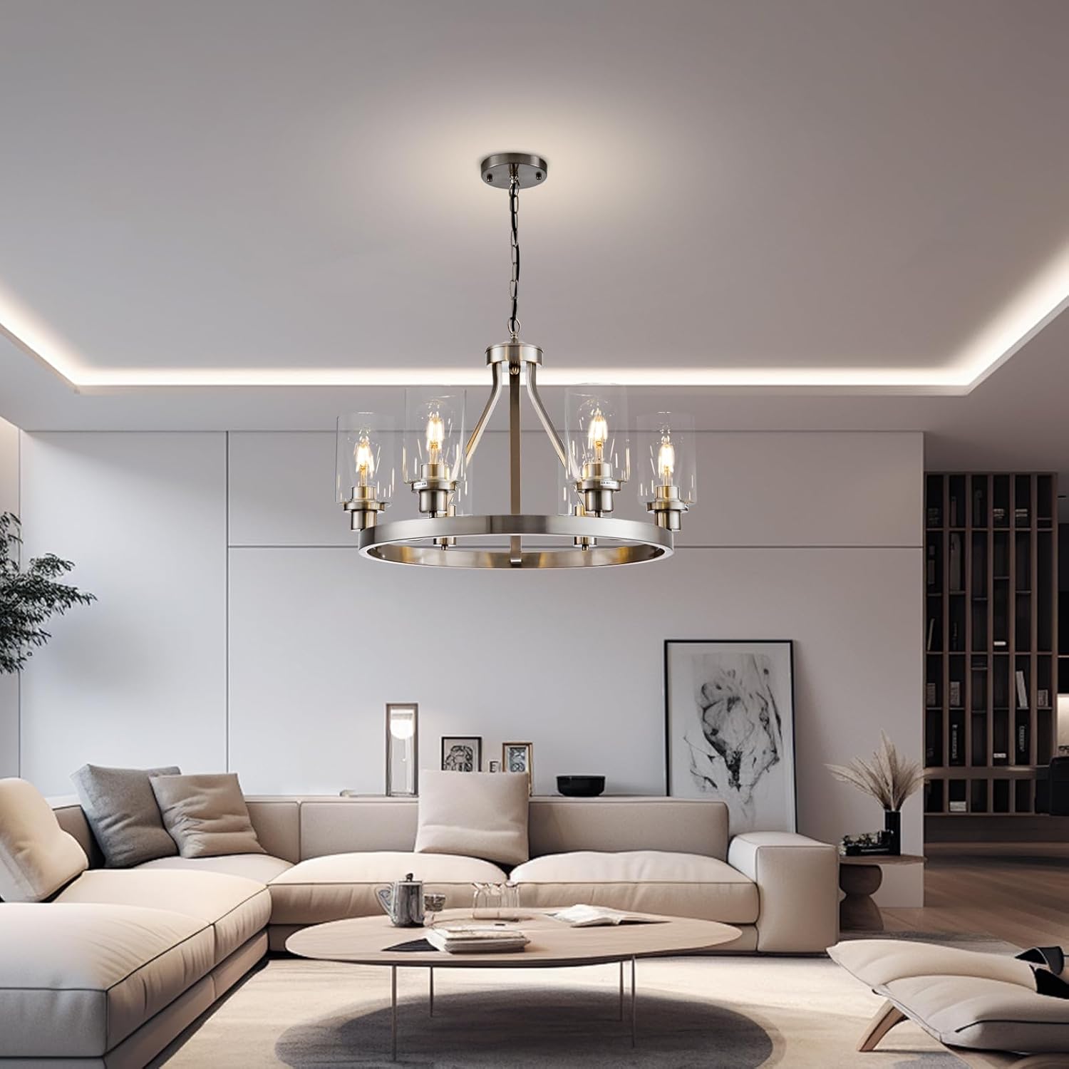 Adjustable Modern Black Chandelier — 6-Light - View 2