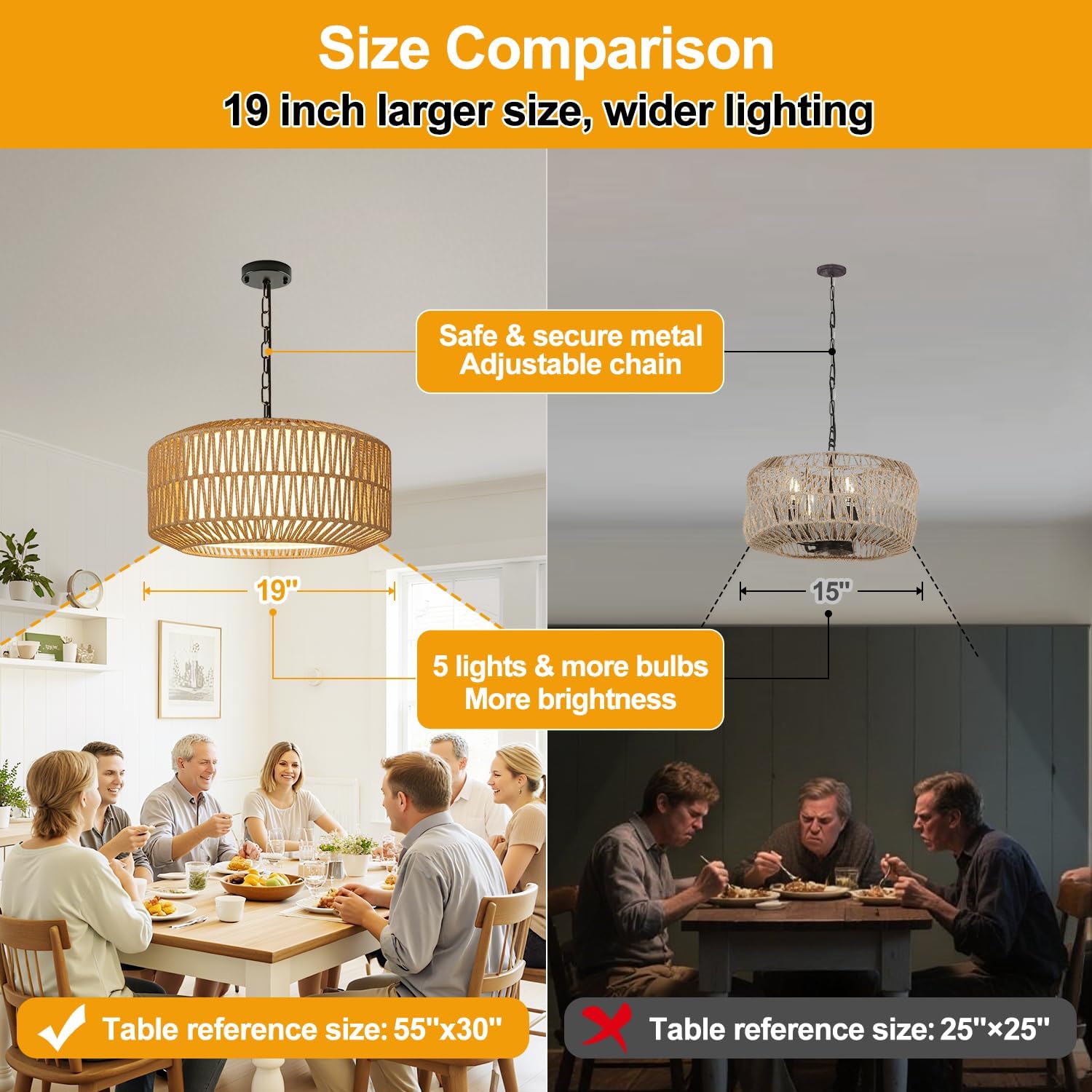 Linen Boho Black Chandelier — 5-Light - View 5
