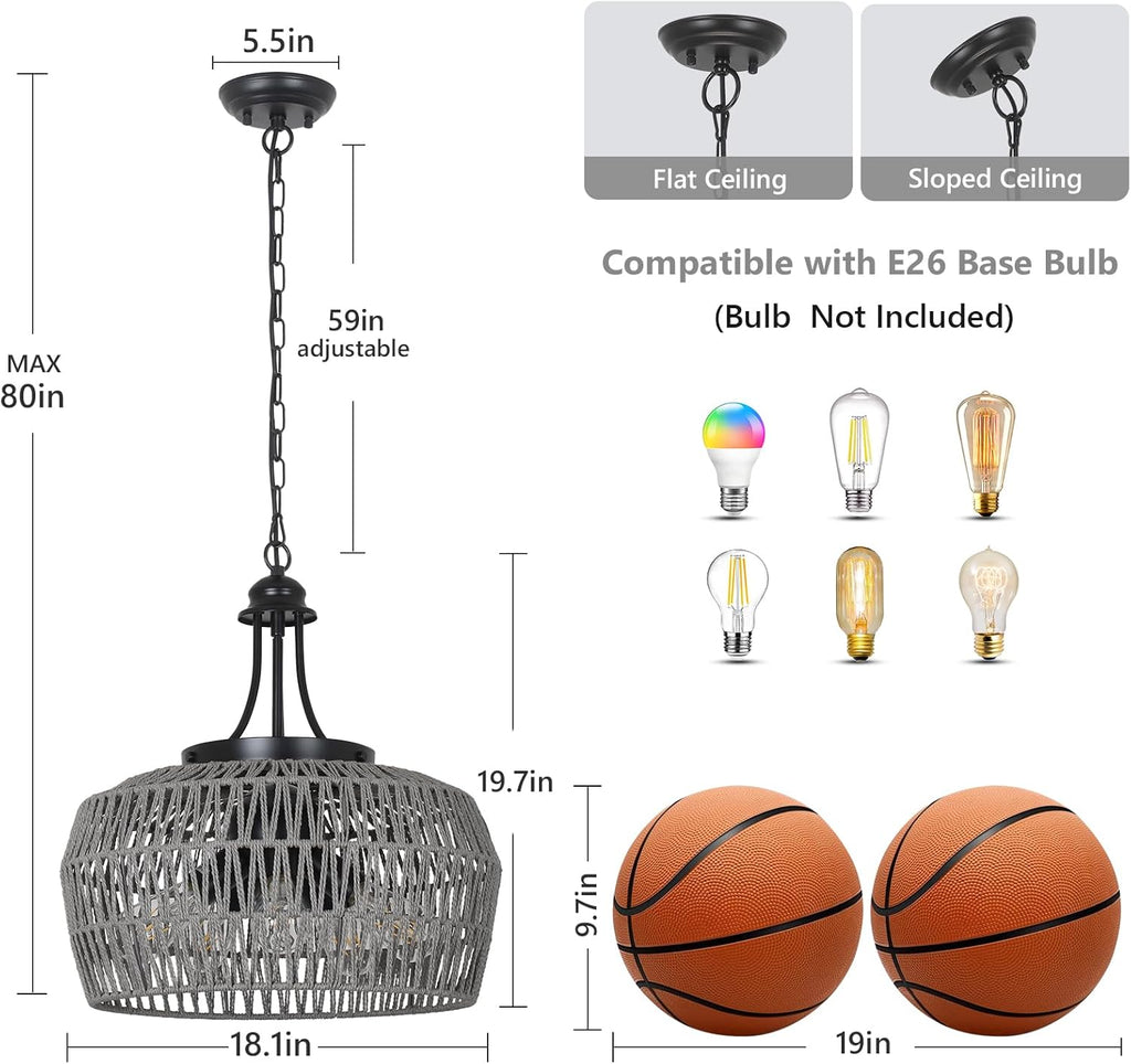 Boho Black Chandelier — 5-Light - View 3