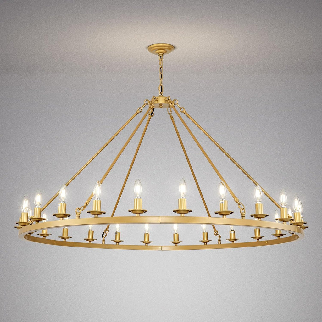 Adjustable Farmhouse Black Chandelier — 6-Light — 24-Light-Round