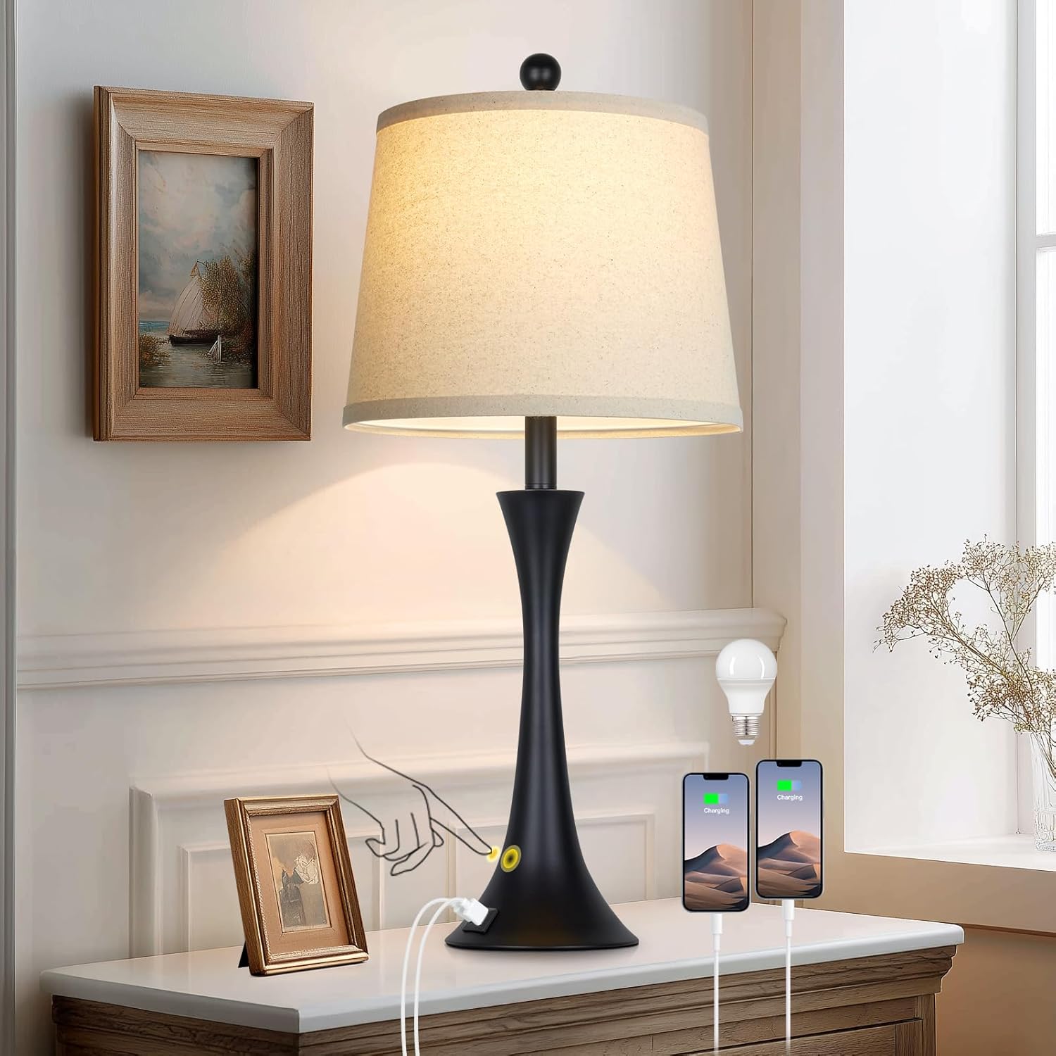Dimmable Black Bedside Lamp — 27.5" — Black (1 Pack)