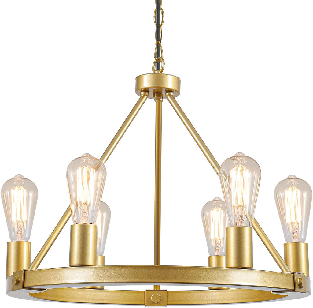 Farmhouse Black Chandelier — 6-Light — Gold