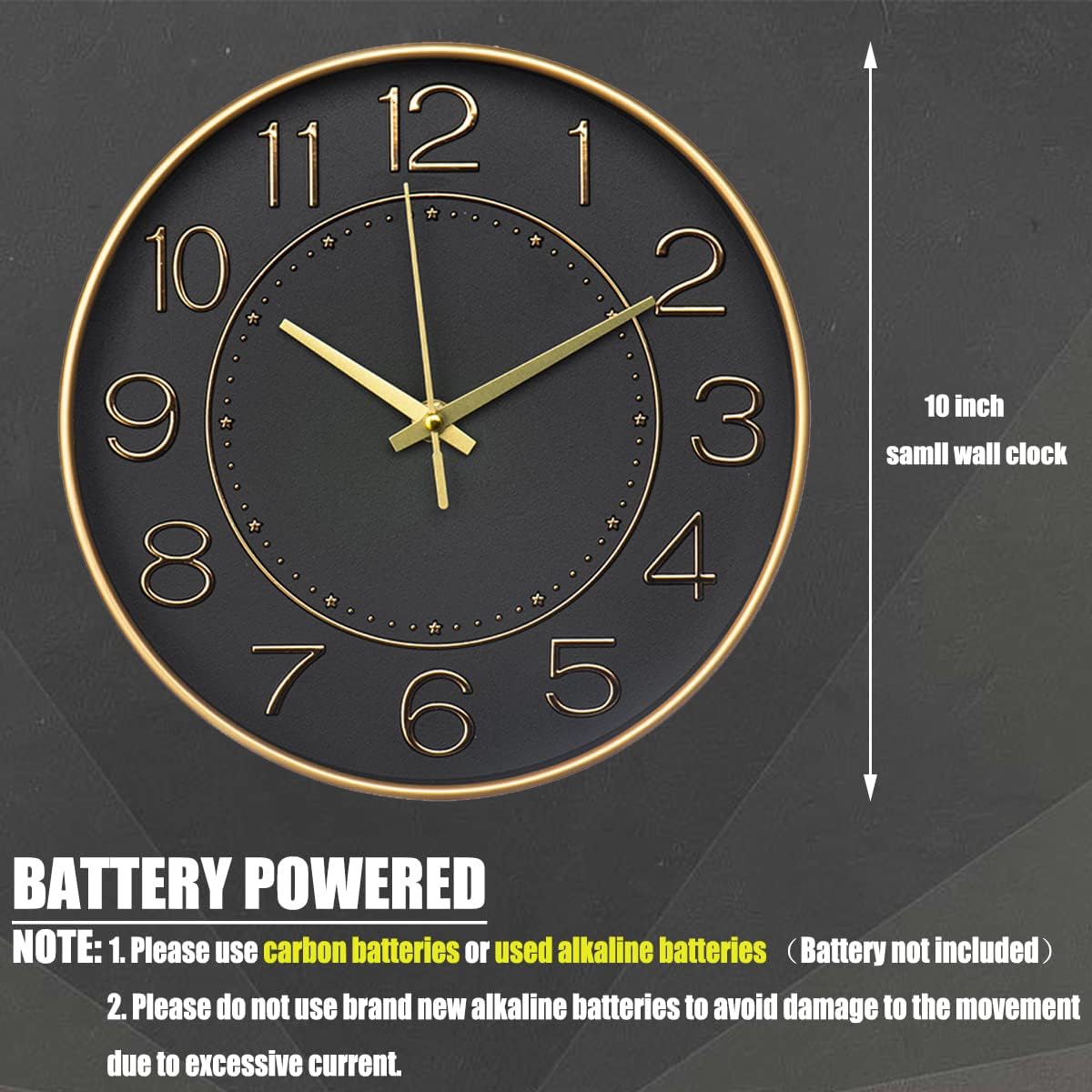 Battery Operated Luxe Black Wall Clock — 10" - View 7