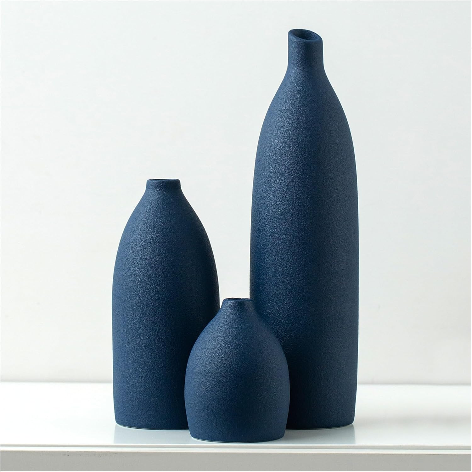 Modern Beige Flower Vase — Set of 3 — Navy Blue
