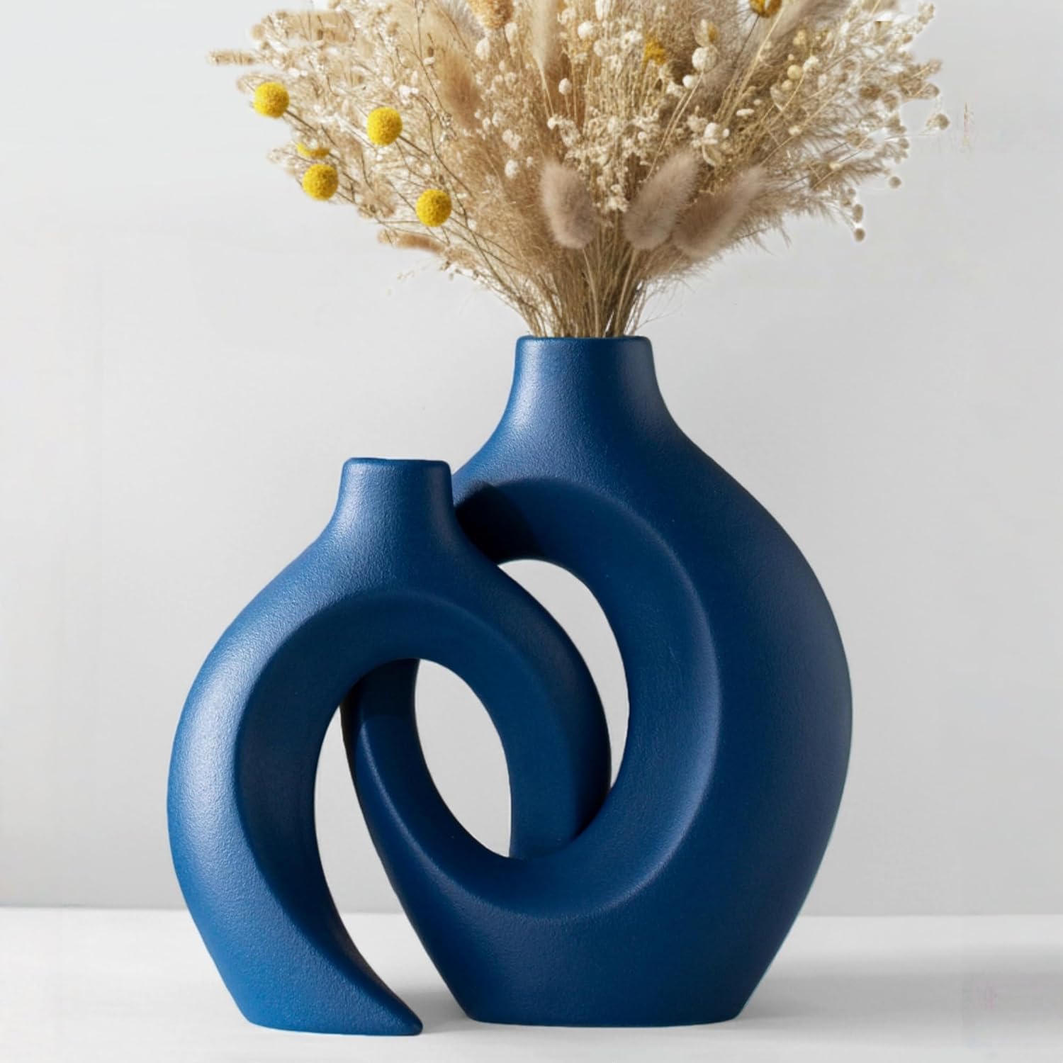 Modern Beige Vase Set — 6.3" — Navy Blue L