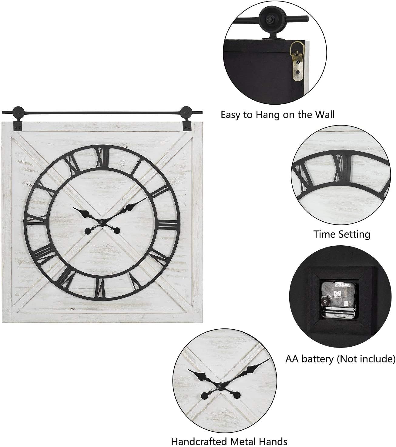 Battery Operated Farmhouse Wall Clock — 29.5" - View 4