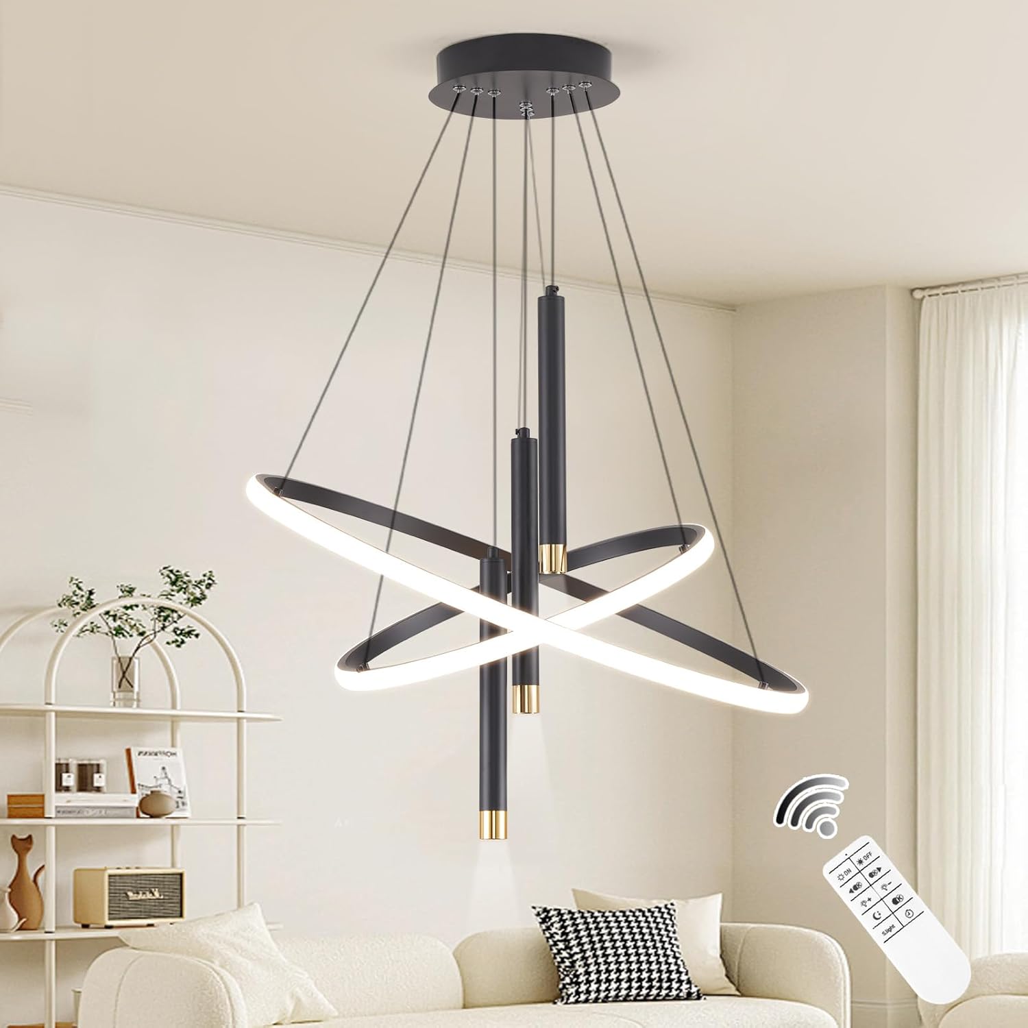 Dimmable Luxe Black Chandelier — Black,3-Spotlight