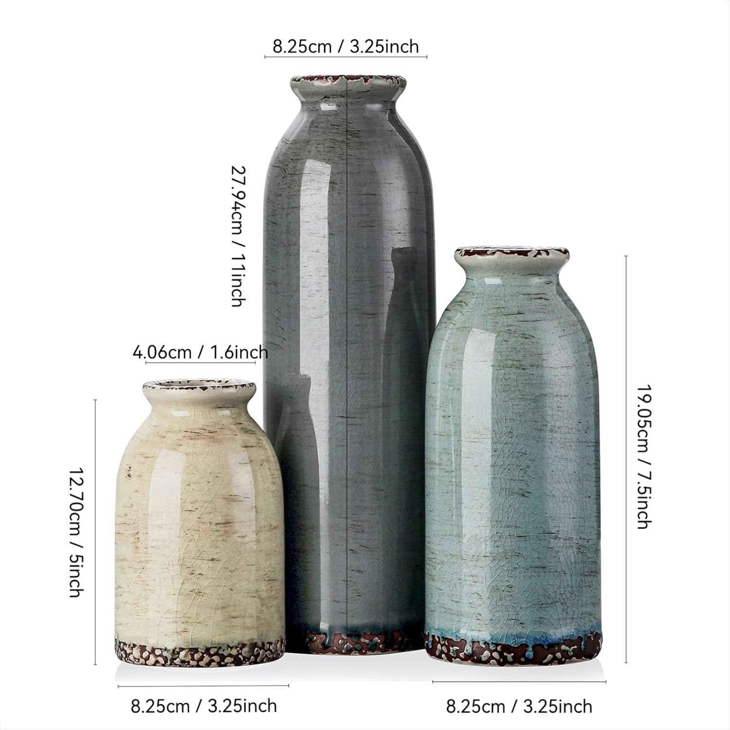 Farmhouse Blue Flower Vase — Set of 3 - View 2