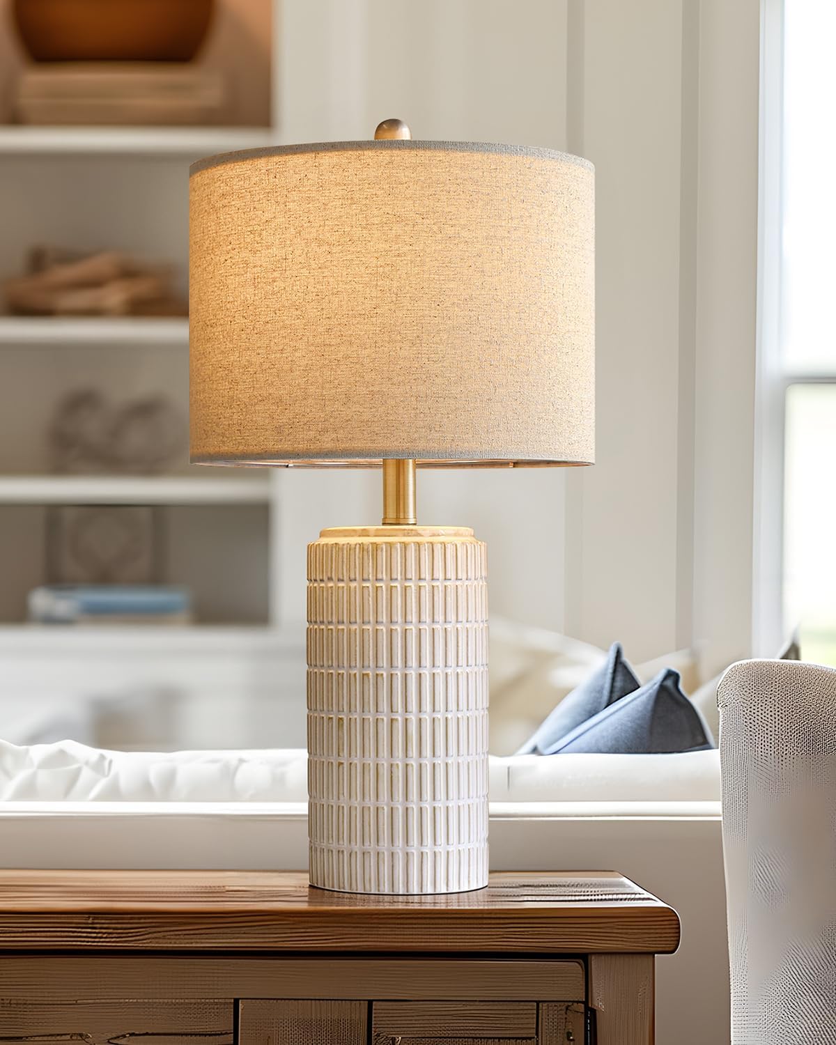 Modern Beige Desk Lamp — 23" — Single - Beige and White - 23