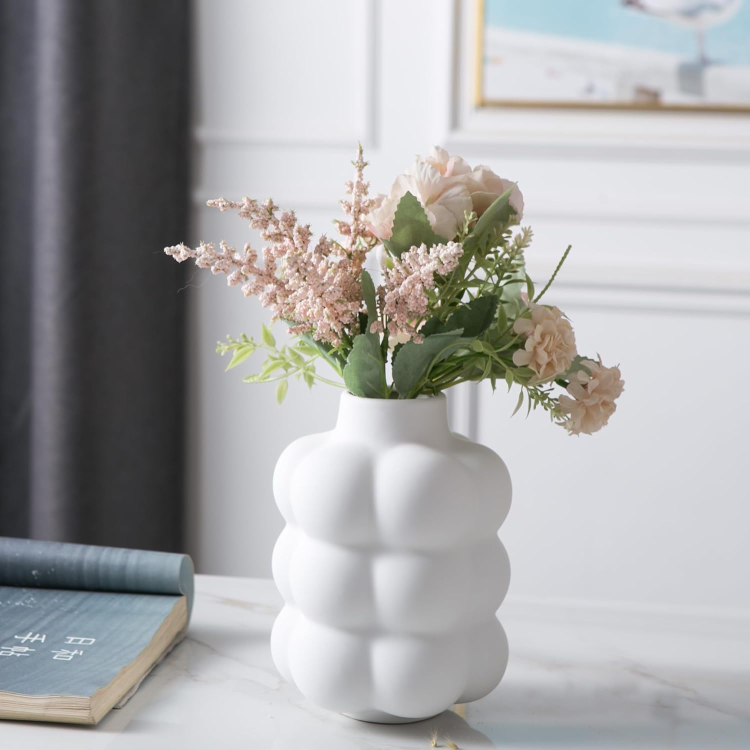 Boho Black Flower Vase — 6.7" — White