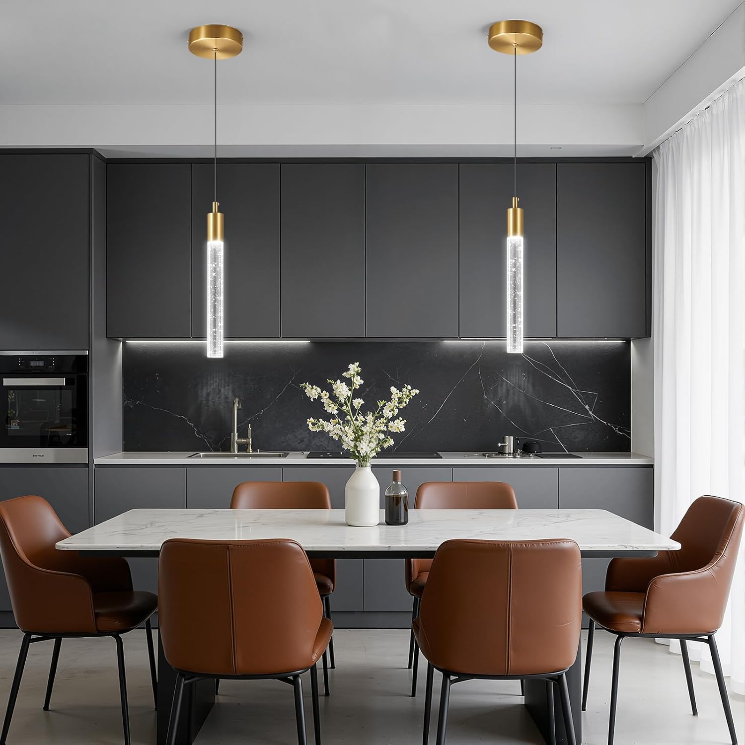 Dimmable Luxe Black Pendant Light — 2-Light — Gold