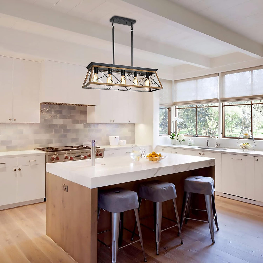 Rectangular Farmhouse Black Chandelier — 5-Light - View 2