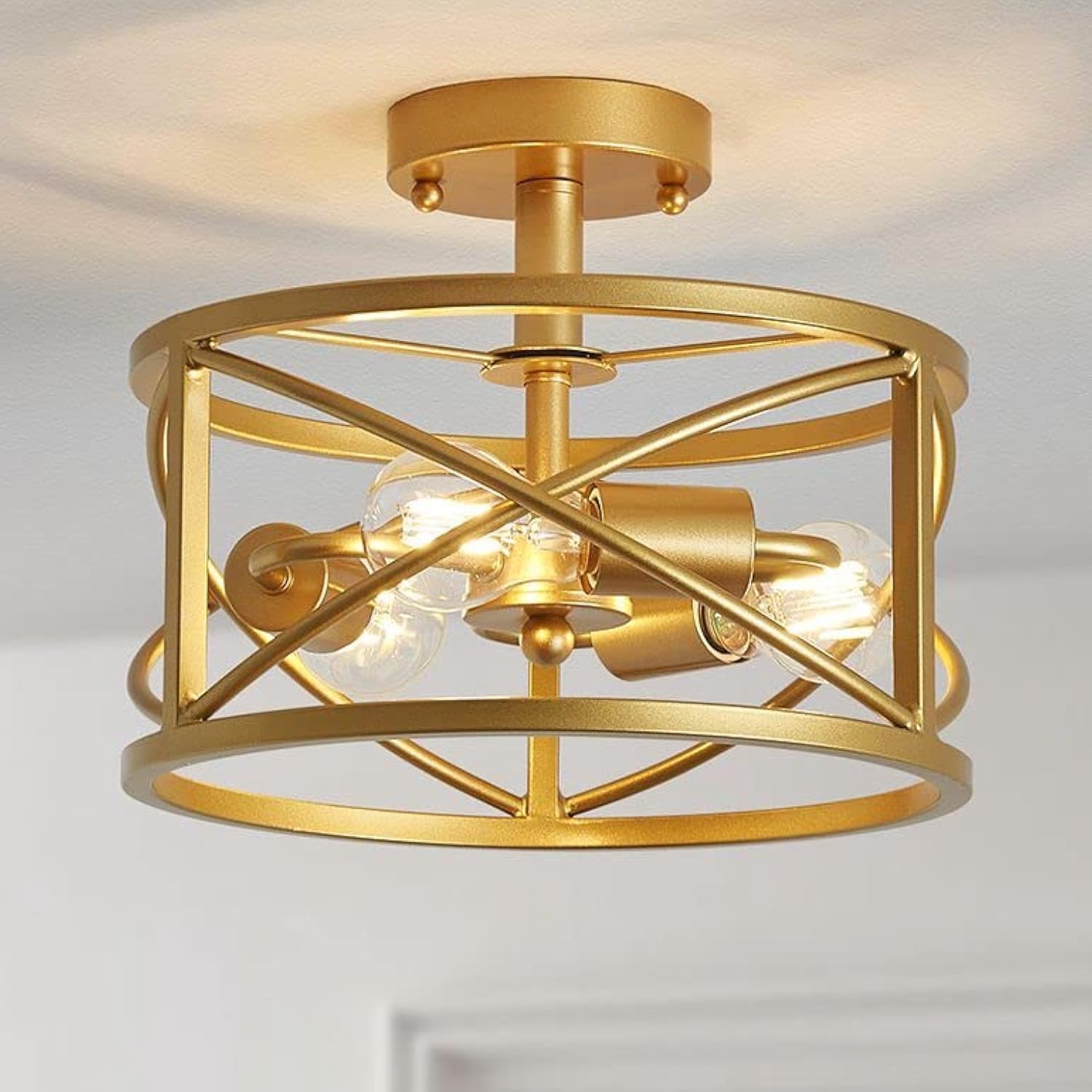 Vintage Farmhouse Black Chandelier — 3-Light — Gold