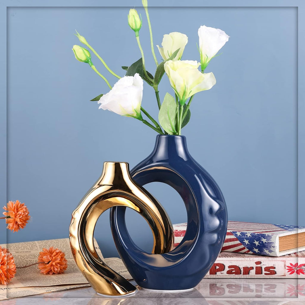 Round Luxe Blue Vase — Set of 2 - View 6