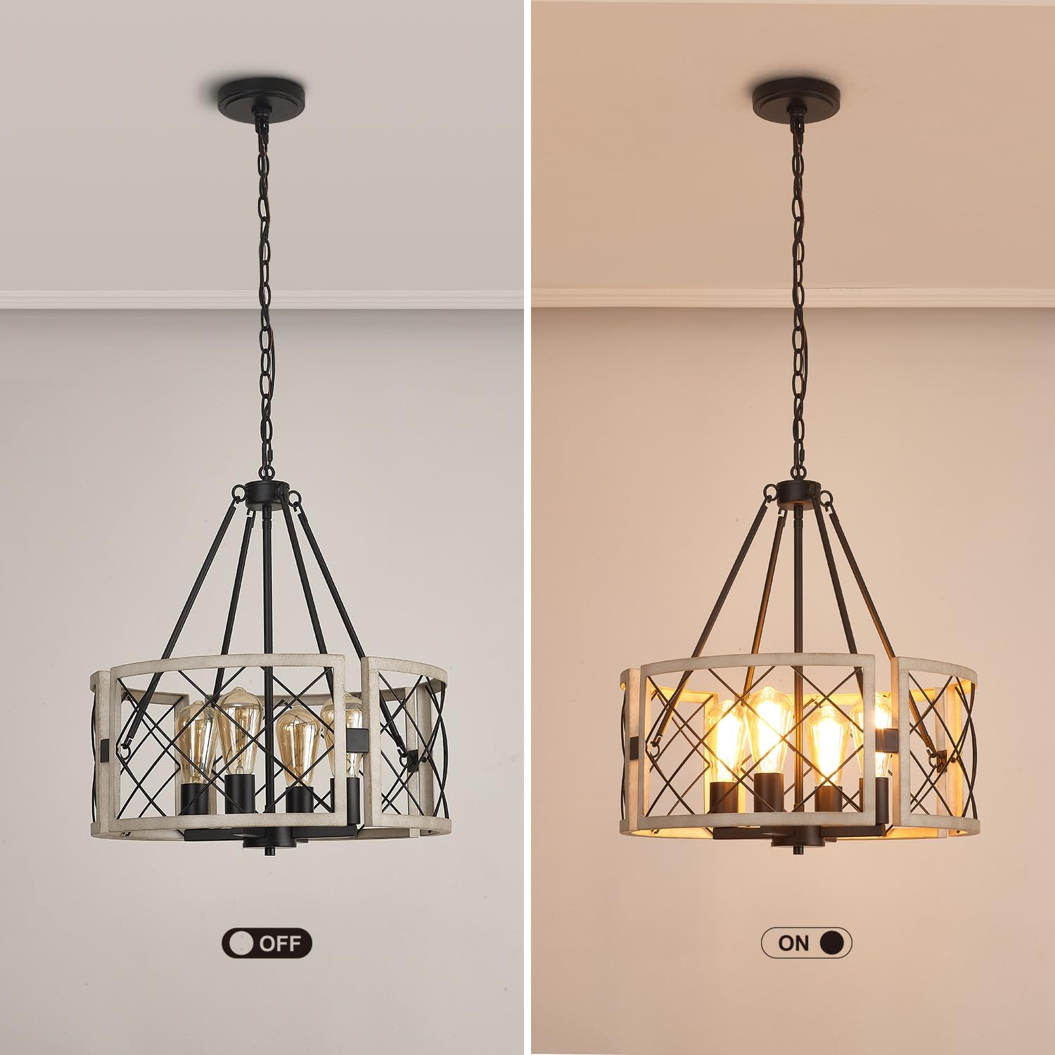 Adjustable Farmhouse Grey Chandelier — 4-Light - View 5