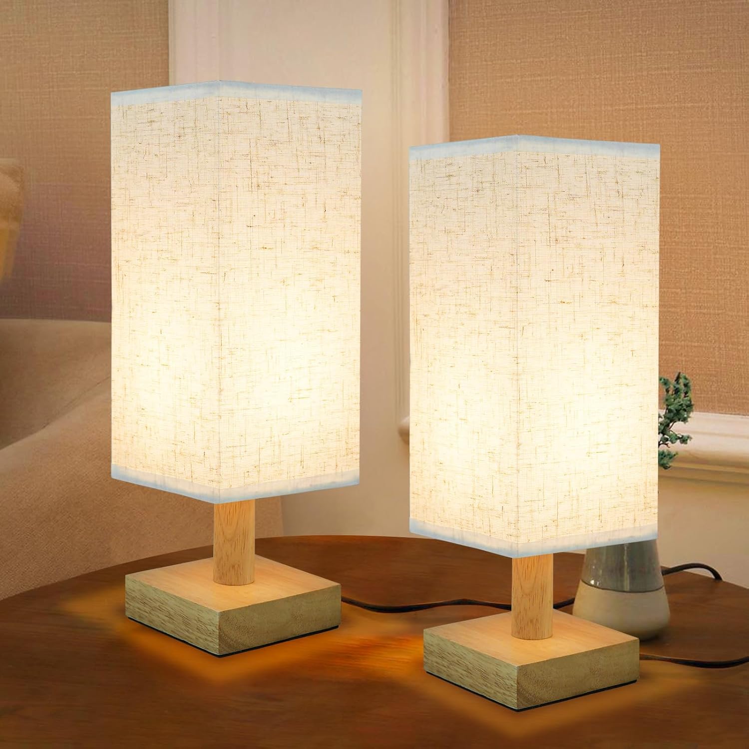 Linen Modern Fabric Desk Lamp — Set of 1 — Standard-Square-set of 2