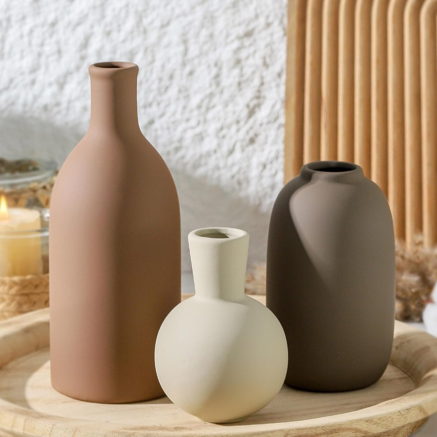 Farmhouse Blue Vase Set — Set of 3 — 006-brown