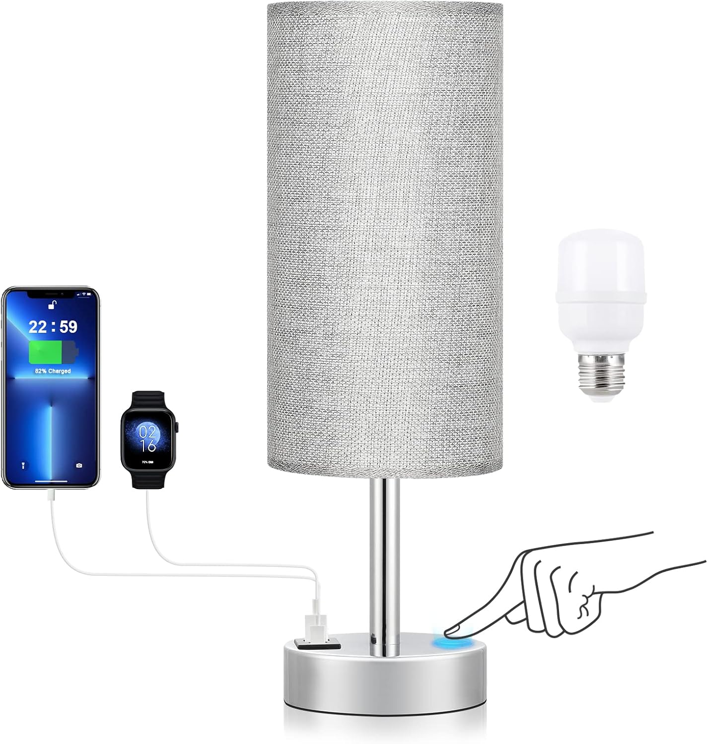 Dimmable Beige Bedside Lamp — 14in