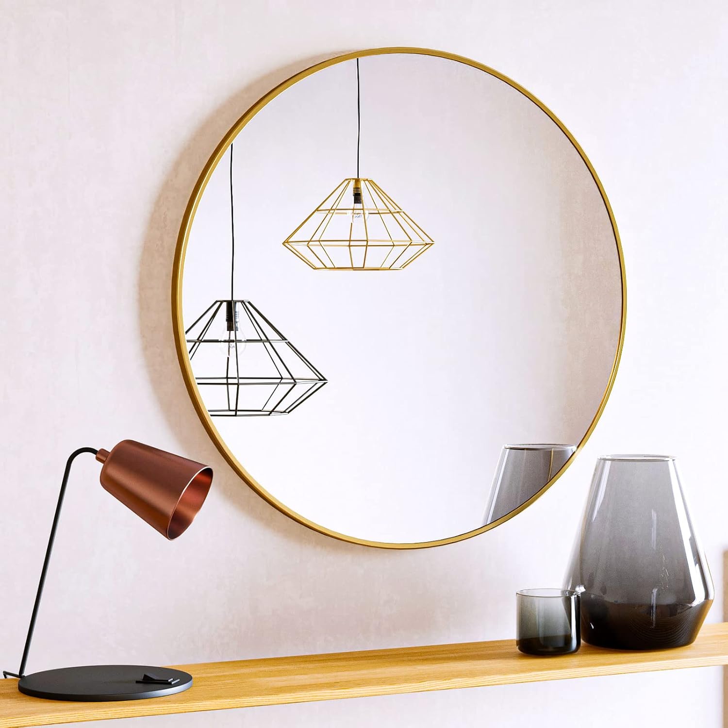 Luxe Black Round Mirror — 24" — Gold