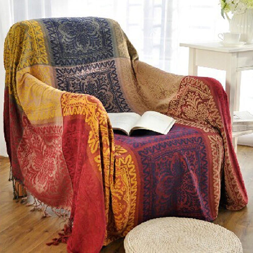 Chenille Boho Red Throw Pillow — 75" — Colorful Tribal Pattern